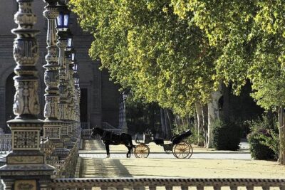 Horse-Drawn Carriage Ride Through Seville - San Telmo Palace, Torre del Oro, and the River-Side Anchors