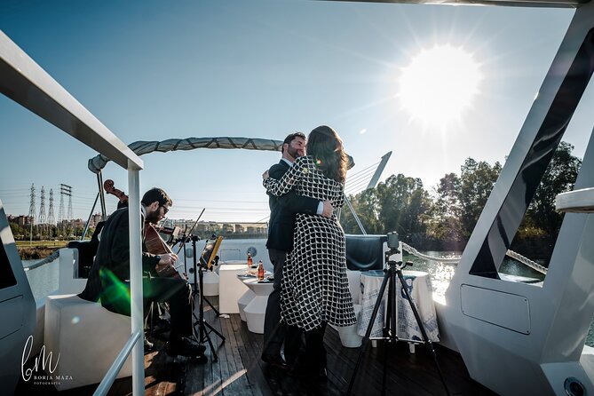 Seville: Guadalquivir River Cruise with Lunch or Dinner - What you get for about $83.48: 5 courses, drinks, and a real time block